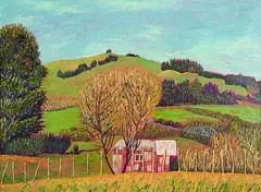 Ruth Cole, Corrugated Iron Shed, Kaipara Valley, oil on linen