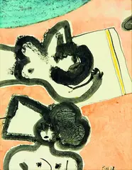 Pat Hanly, Figures on the Beach, ink, pastel and watercolour on paper