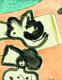 Pat Hanly, Figures on the Beach, ink, pastel and watercolour on paper
