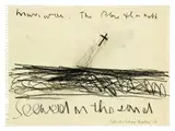 Colin McCahon, Muriwai - The Plane Flies North, charcoal on paper