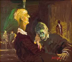 Corner Bar by Garth Tapper, oil on board, sold Apr 2012
