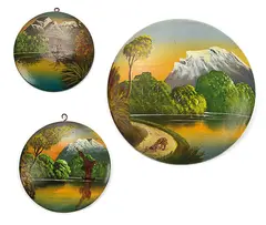 Tree Islands No. 14, Ship and Gun Trees No. 19, Dirt Road No. 15 by Tony de Lautour, acrylic on three found colonial oil paintings, sold Apr 2012