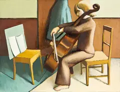 The Cellist by Michael Smither, oil on board, offered Apr 2012