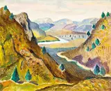 John Tole, Landscape with River, oil on paper mounted to board