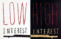 Low Interest High Interest by Peter Robinson, acrylic, oilstick and bitumen on plywood, diptych, offered Apr 2012