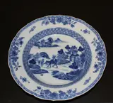 late 18th century by A Chinese export porcelain blue and white plate, painted with a Buddhist sage riding a oxen with attendants in a landscape setting, sold Feb 2012