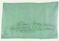the - ordinary practices by et al., acrylic and oilstick on found blind, offered Feb 2012
