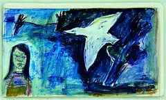 Patrick Hayman, Untitled - Girl with Bird, mixed media on paper