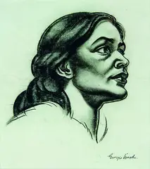 George Woods, Head of a Woman, charcoal on paper