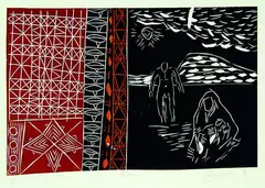 Maau by John Pule, linocut, a/p, sold Feb 2012