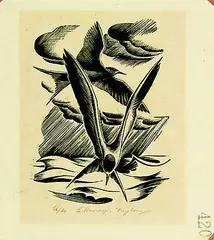 Terns by Ernest Mervyn Taylor, wood engraving, edition of 40, sold Feb 2012