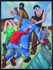 Falling Policeman by Nigel Brown, oil on board, offered Dec 2011