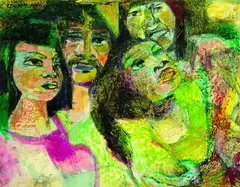 Tahitian Women by Louise Henderson, pastel on paper, sold Dec 2011