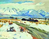 Sydney Lough Thompson, Snow Scene, from Mount Harper's Hostel, oil on canvasboard