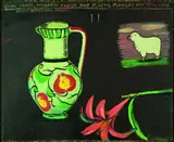 Dick Frizzell, Clay Vases, Wooden Sheep and Plastic Flowers are Still Life