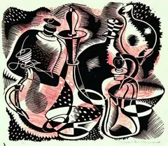 Still Life with Decanters by Stewart Bell Maclennan, linocut, 2/10, sold Dec 2011