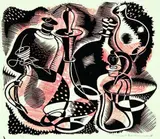 Stewart Bell Maclennan, Still Life with Decanters, linocut, 2/10