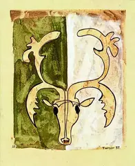 Untitled - Study of a Mounted Deer's Head by Denis Knight Turner, mixed media on paper, sold Dec 2011
