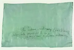 the - ordinary practices by et al., acrylic and oilstick on found blind, offered Nov 2011