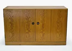 Borge Mogensen, Small 1950's oak two door sideboard, for FDB Denmark. Brass cabinet fittings and with original key.