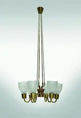 Notini Glossner and Co, 1960's Swedish hanging light, with brass cups holding six up-lights