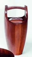 Jen Quistgaard, Staved teak ice bucket, with white plastic interior. Manufactured by Dansk Denmark, with impressed Designers and Makers mark