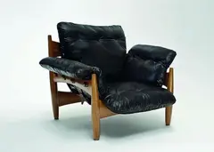 Sergio Rodriguez, Sheriff chair, made from elm with natural colour leather straps, reupholstered in dark brown brazilian leather with the original filling