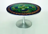 Denmark Bjorn Wiinblad for Cado, Late 1960's dining table, with painted and lacquered top in exuberant gold and cobalt by Mygge