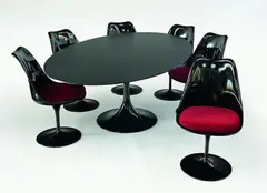 Eero Saarinen, Black 'Tulip' pedestal dining suite, Comprising six dining chairs model 151 designed in 1955