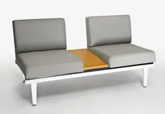 George Nelson, Steel framed modular seating system, two seater sofa with table on a white enamelled base