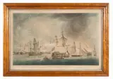 'Victory of Trafalgar' and 'Battle of Trafalgar' by Pair of 19th century engravings, engraved by Roobert Nodd and in original birds eye maple frames, sold Sep 2011