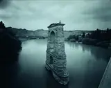 Laurence Aberhart, Old Bridge Structure from New Bridge, Clutha River, Alexandra, December 1980