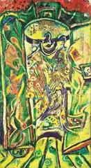 Philip Clairmont, Kimono in a Wardrobe, oil and collage on hessian on board