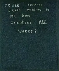 Could someone please explain to me how Creative NZ works? by Richard Lewer, oil pastel on sandpaper, sold Aug 2011