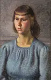 Anna Lois White, Girl in Blue, oil on board