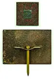Denis O'Connor in collaboration with John Reynolds, Head of Christ, Indian granite, slate, rusted steel and gold leaf (1997)