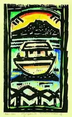 Ark Icon by Nigel Brown, hand-coloured woodcut, 7/10, offered Aug 2011