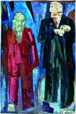 Peter Wichman, President Bush meets Japanese Prime Minister Koizumi, oil and collage on canvas