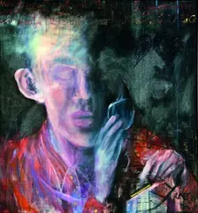 Elizabeth Rees, Rouge Japonais, oil and sand on canvas