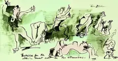 Piera McArthur, Exercise for the elderly must not be too strenuous, ink and watercolour on paper