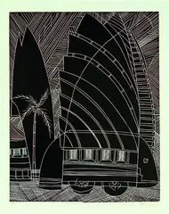 Sheyne Tuffery, Bus i'a, woodcut, 7/15