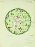 George J. Wells, Floral Tondo - Floor Rug Design for Cove House, graphite with watercolour