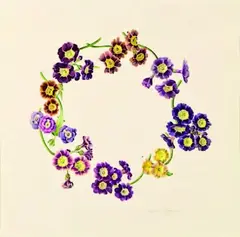 Jessica Tcherepnine, Garland of Auriculas, watercolour