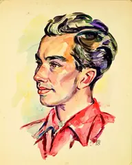 Rudolf Gopas, Portrait of Barry Ferguson, watercolour on paper mounted on board