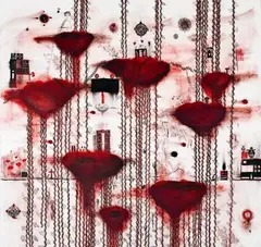 John Pule, Hake Aga, Pato Pato (Rising, Falling), oil and ink on canvas