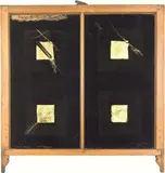Ralph Hotere, Black Window, acrylic, lacquer and gold leaf on glass in segmented colonial window frame