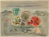 Still Life in Landscape by Frances Hodgkins, watercolour and pencil on paper, offered Apr 2011