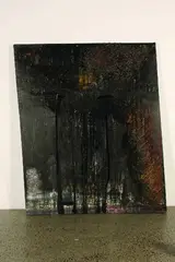 James Robinson, Bearing Down: A Uprising, mixed media, collage and found objects on irregular shaped canvas