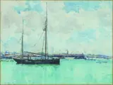 Alfred Wilson Walsh, Scows Docking, Auckland Harbour, watercolour