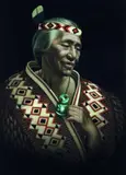 Charles McPhee, Portrait of a Maori Elder in Cloak with Tiki, oil on velvet